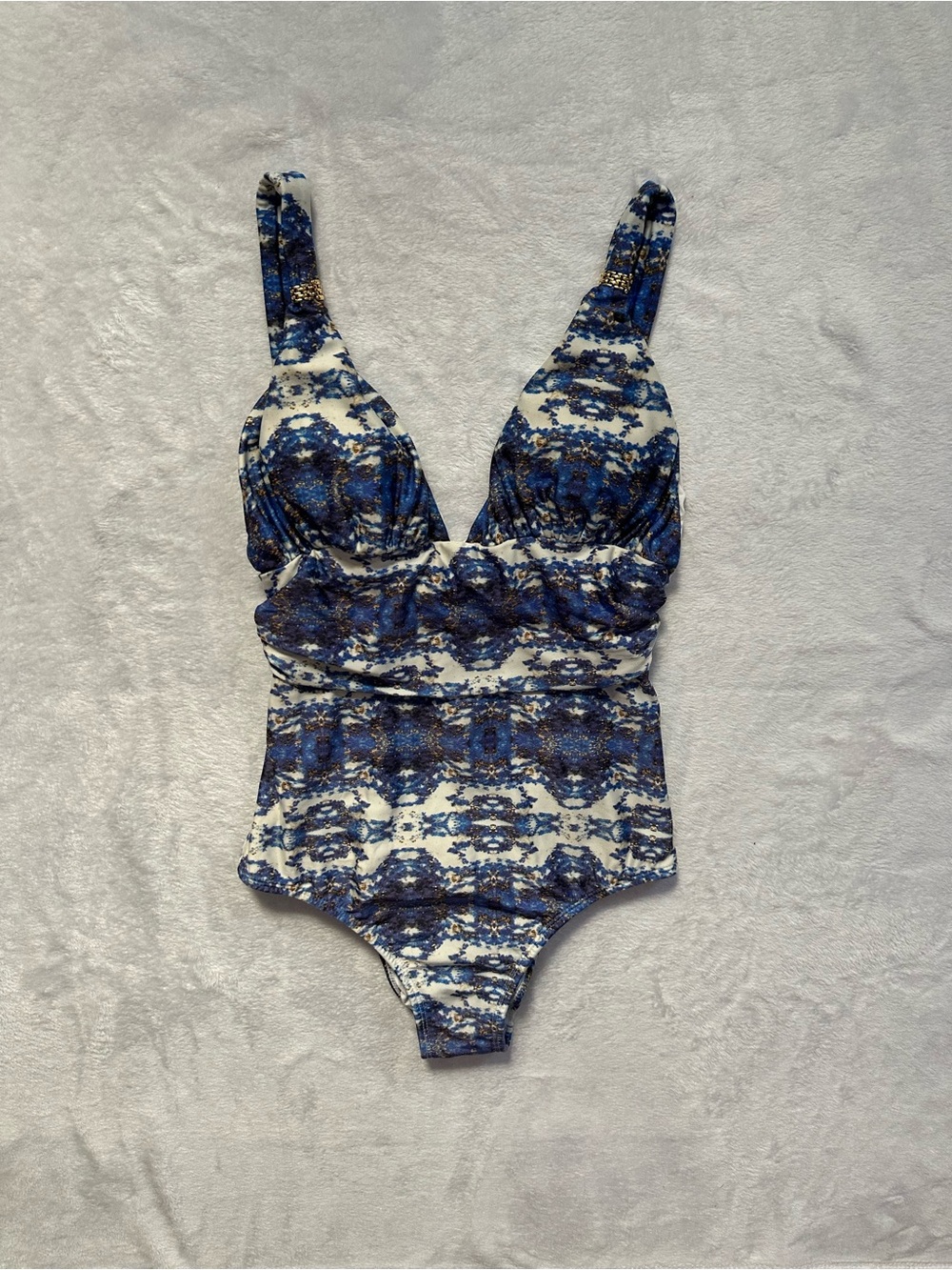 ViX Paula Hermanny Pyramid Bia One Piece Swimsuit in Blue White Size Medium